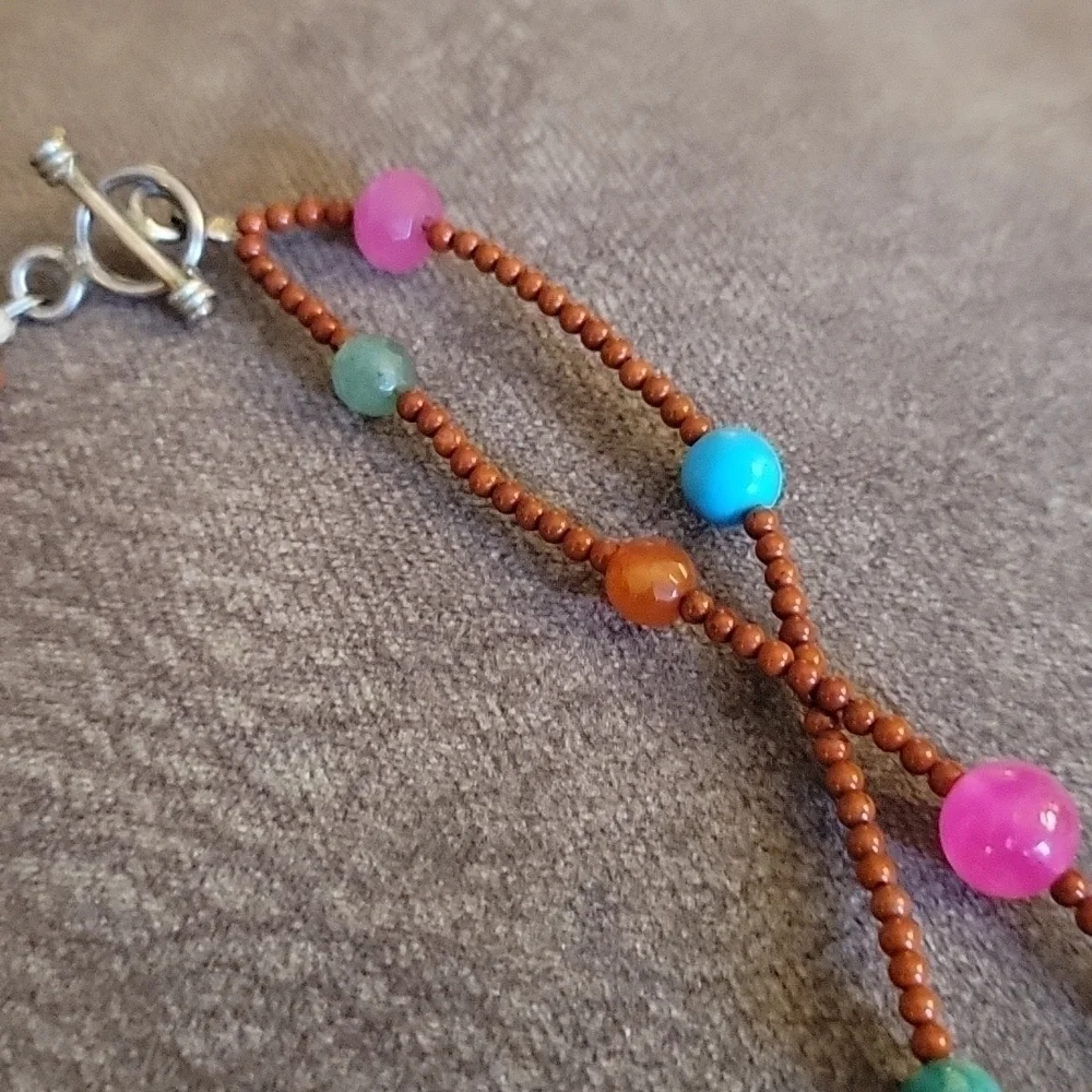 Handmade Rainbow Gemstone Beaded Two Strand Necklace